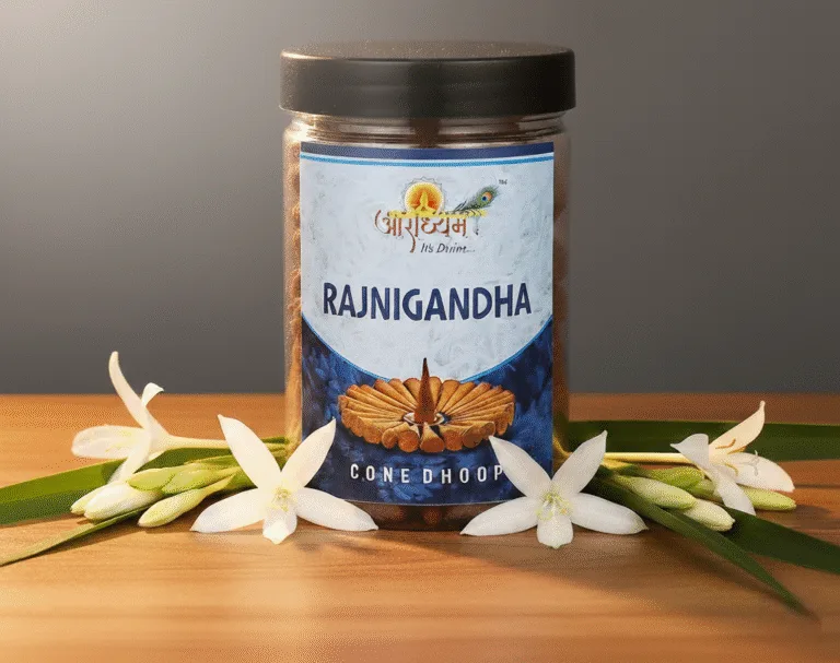 Rajnigandha Premium Dhoop Cones – Premium Tuberose Fragrance | 200g | Approx. 45 Cones | Aradhyam