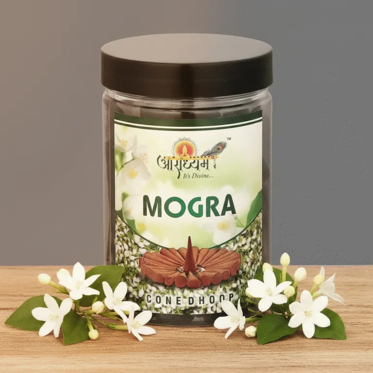 Mogra Premium Dhoop Cones – Jasmine Aroma for Home & Temple | 200g | Approx. 45 Cones | Aradhyam
