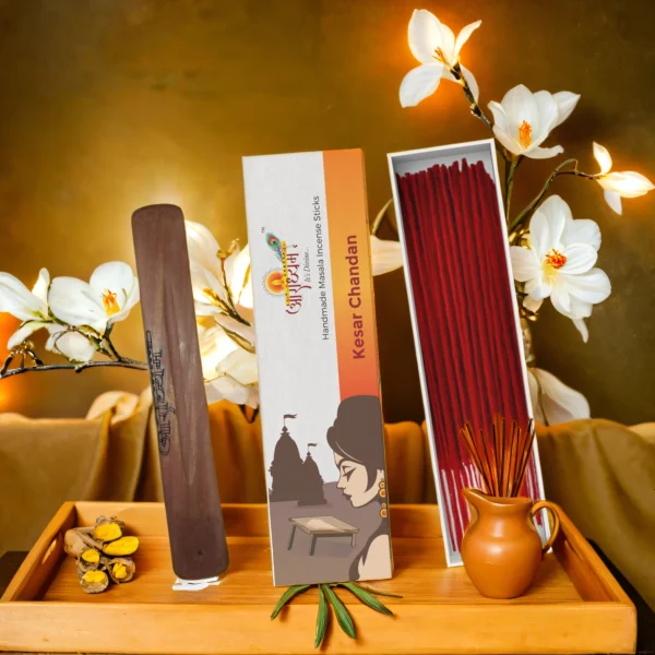 Premium Handrolled Kesar Chandan Masala Incense Sticks by Aradhyam for Pooja Meditation and Spiritual Ambience