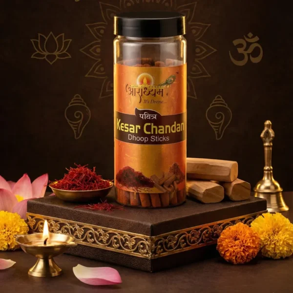 Luxury Kesar Chandan Dhoop Sticks with saffron and sandalwood fragrance by Aradhyam